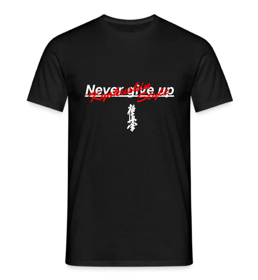 Kyokushin “Never Give Up” T-Shirt – Black (Phoenix Backprint)